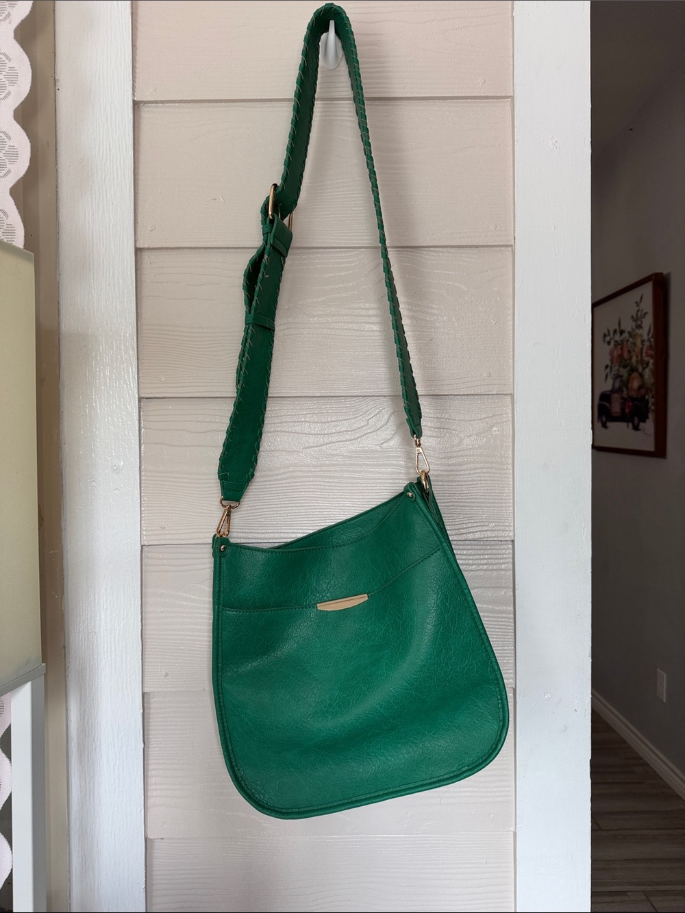 Emerald Green Shoulder Bag with Gold Accent